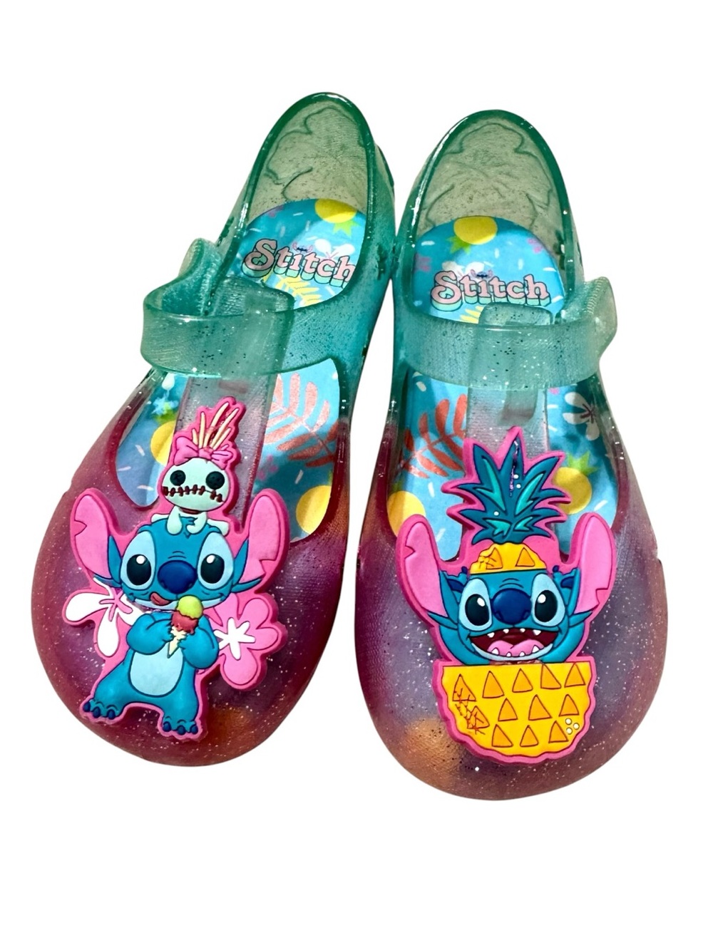 Disney Lilo & Stitch Jelly Shoes Glitter Pink & Blue Toddler 7 Mary Jane